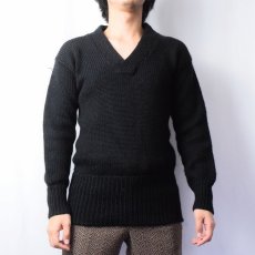 画像2: 40's KNITTED OUTERWEAR Vネックニットセーター BLACK (2)