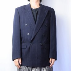 画像2: 80〜90's Burberrys' ストライプ柄 ウールテーラードジャケット NAVY (2)