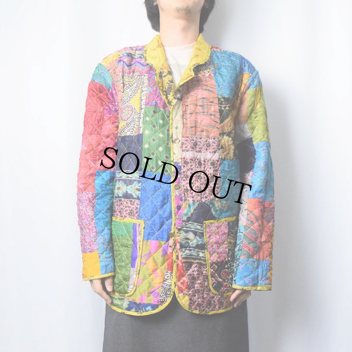 画像3: c:eed INDIA製 パッチワーク シルク リバーシブルキルティングジャケット M (3)