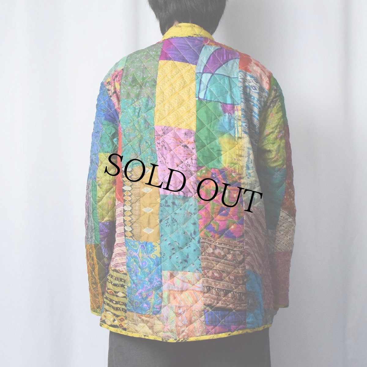画像4: c:eed INDIA製 パッチワーク シルク リバーシブルキルティングジャケット M (4)