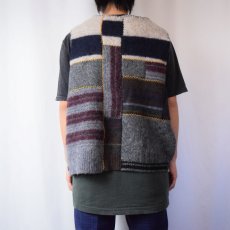 画像3: クレイジーパターン ハンドメイド ウールパッチワークベスト (3)