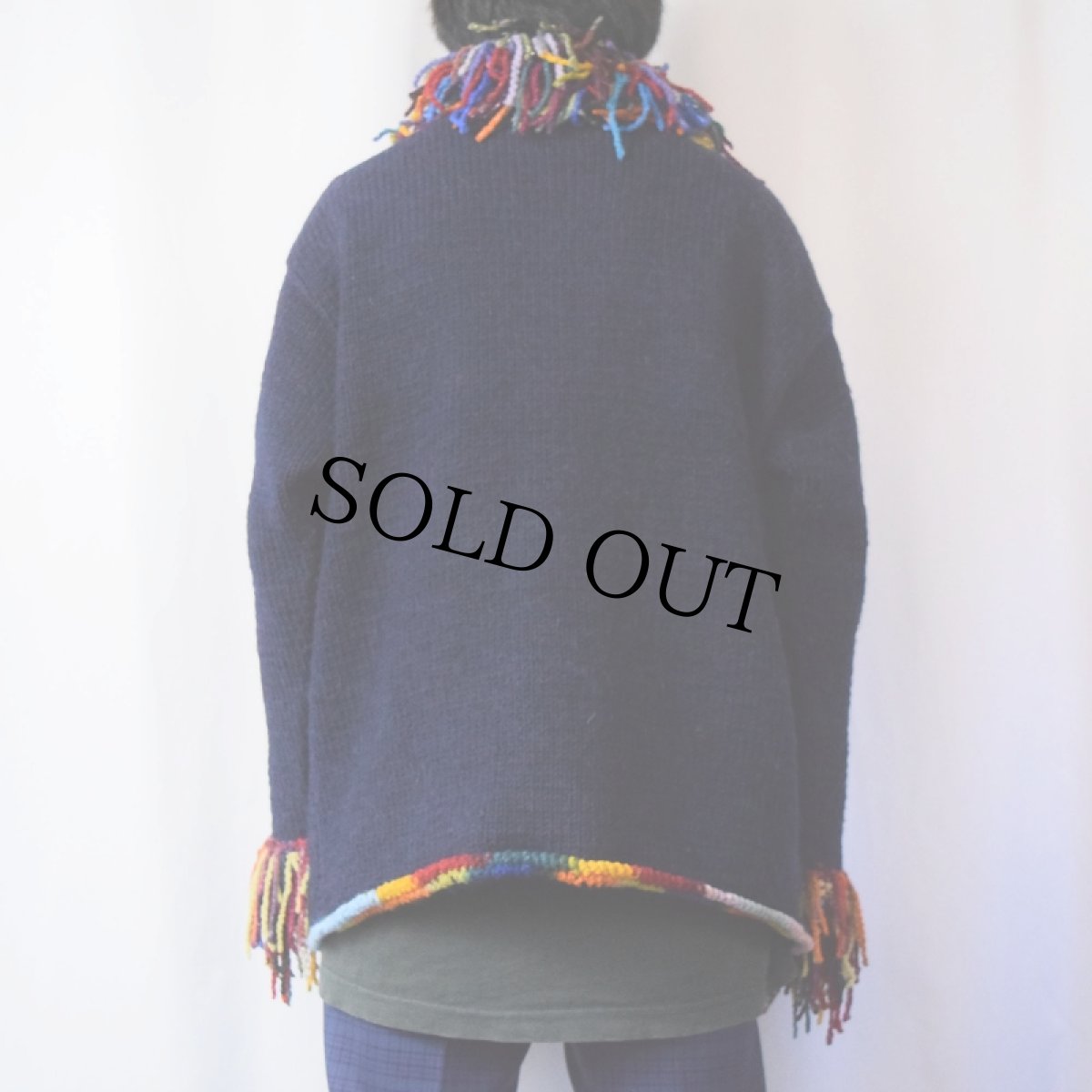 画像3: the Sweater Venture ECUADOR製 ウール×アルパカ フリンジエクアドルニットジャケット NAVY (3)