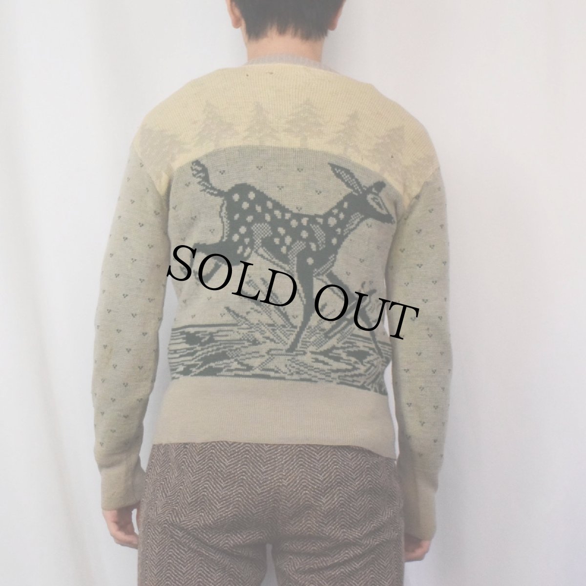 画像3: 40's Pilgrim 鹿柄 ジャガード ウールニットセーター (3)