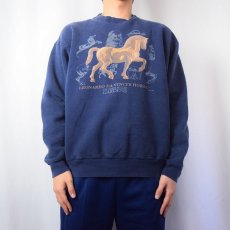 画像2: 90's LEONARDE DA VINCI'S HORSE アートプリントスウェット NAVY XL (2)