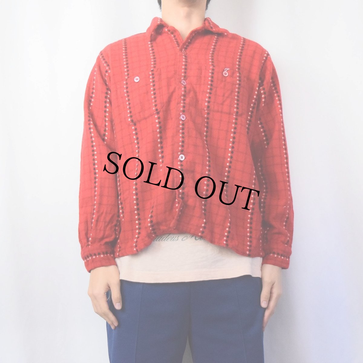 画像2: 50〜60's PILGRIM ドットストライプ柄 ウールシャツ SIZE16-L-16 1/2 (2)