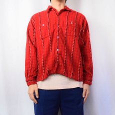 画像2: 50〜60's PILGRIM ドットストライプ柄 ウールシャツ SIZE16-L-16 1/2 (2)