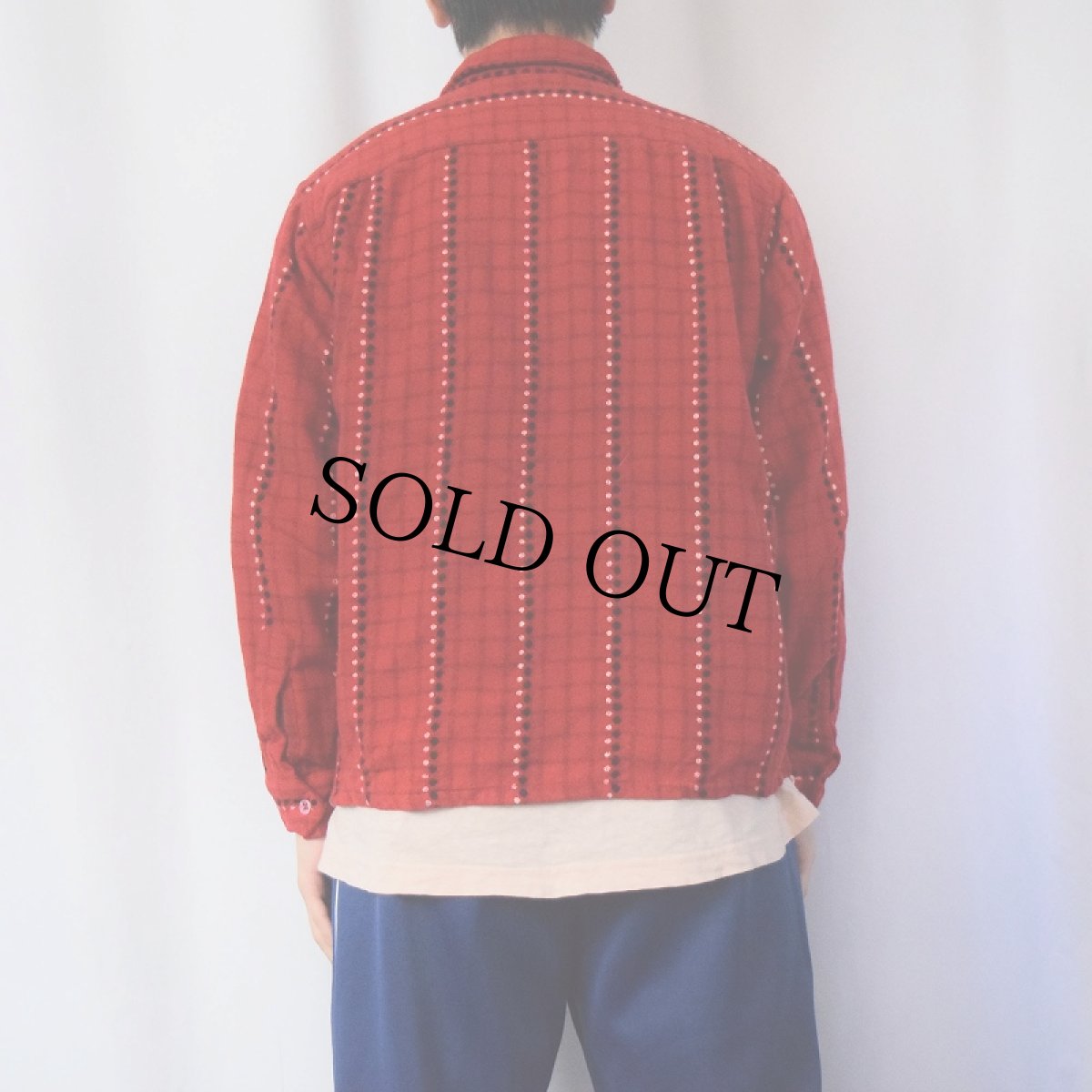 画像3: 50〜60's PILGRIM ドットストライプ柄 ウールシャツ SIZE16-L-16 1/2 (3)