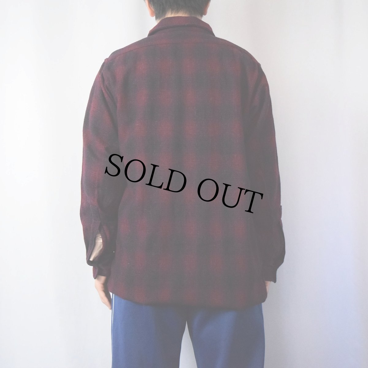 画像3: 40〜50's MONTGOMERY WARD オンブレーチェック柄 マチ付き ウールシャツ SIZE15 1/2 (3)