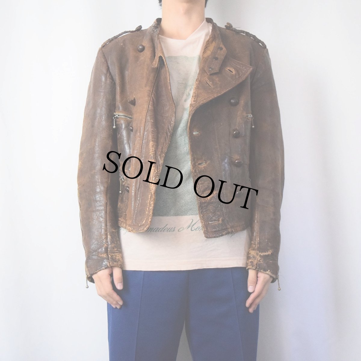 画像2: 〜40's German ダブルブレスト モーターサイクルレザージャケット (2)