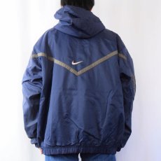 画像3: 90's NIKE ロゴ刺繍 ナイロン中綿ジャケット NAVY XL (3)