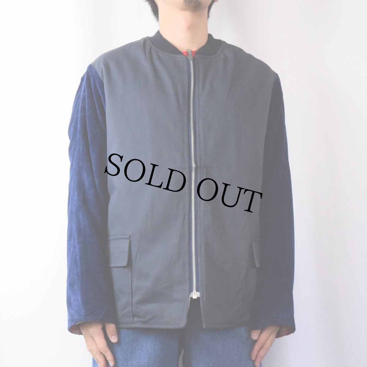 画像2: 70〜80's チェック柄 切り替えデザイン リバーシブルジャケット NAVY SIZE44T (2)