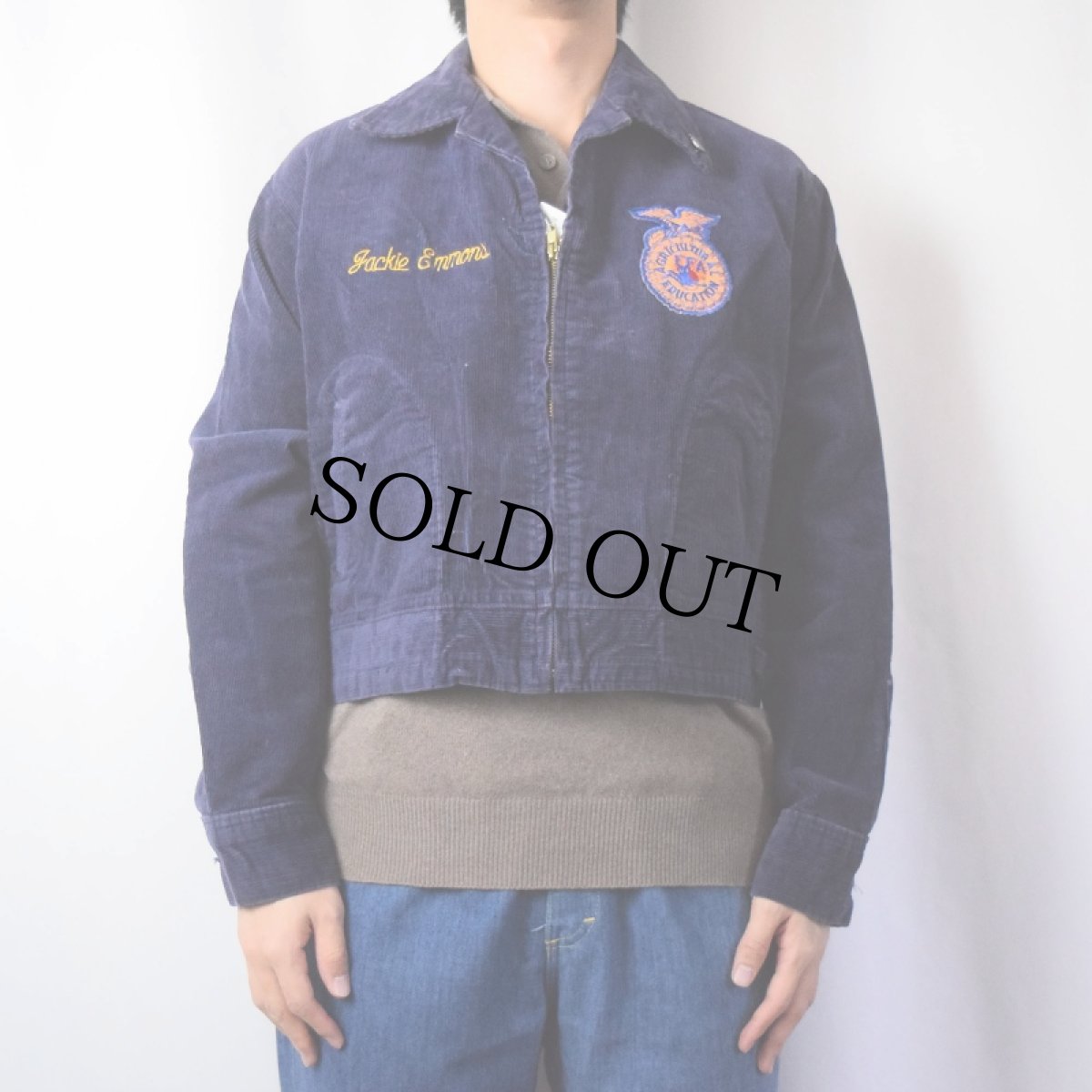 画像3: 80's NATIONAL FFA チェーン刺繍 ワッペン付き コーデュロイファーマーズジャケット NAVY SIZE40 (3)