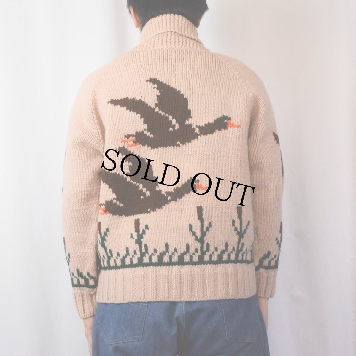 画像4: 60's 鳥柄 ショールカラーカウチンニットジャケット (4)