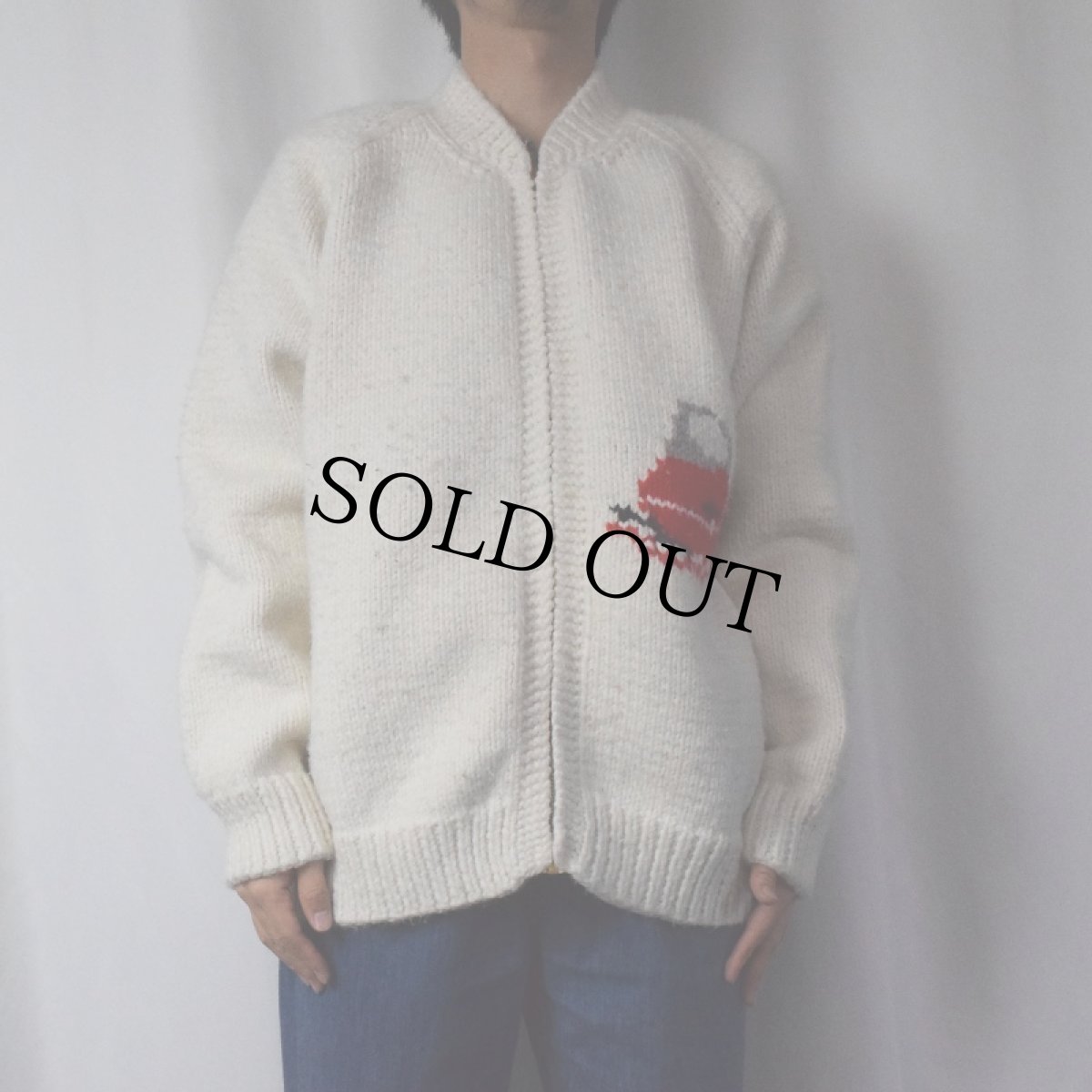 画像3: 【SALE】 60〜70's スノーモービル柄 カウチンニットジャケット (3)