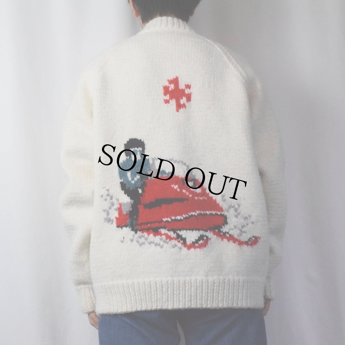 画像4: 【SALE】 60〜70's スノーモービル柄 カウチンニットジャケット (4)