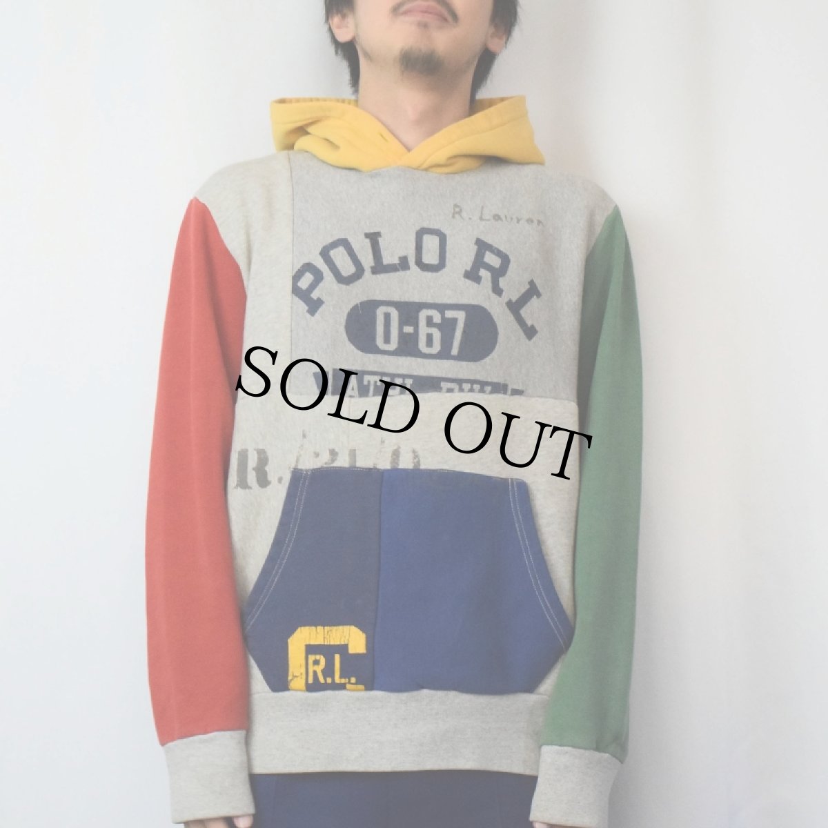 画像2: POLO Ralph Lauren クレイジーパターン ドッキングスウェットフーディ M (2)