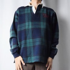 画像2: 90's POLO Ralph Lauren USA製 ブラックウォッチチェック柄 ラガーシャツ M (2)