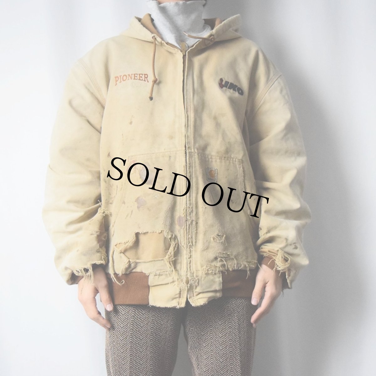 画像2: 90's Carhartt 企業ロゴ刺繍付き ダックパーカー XL (2)