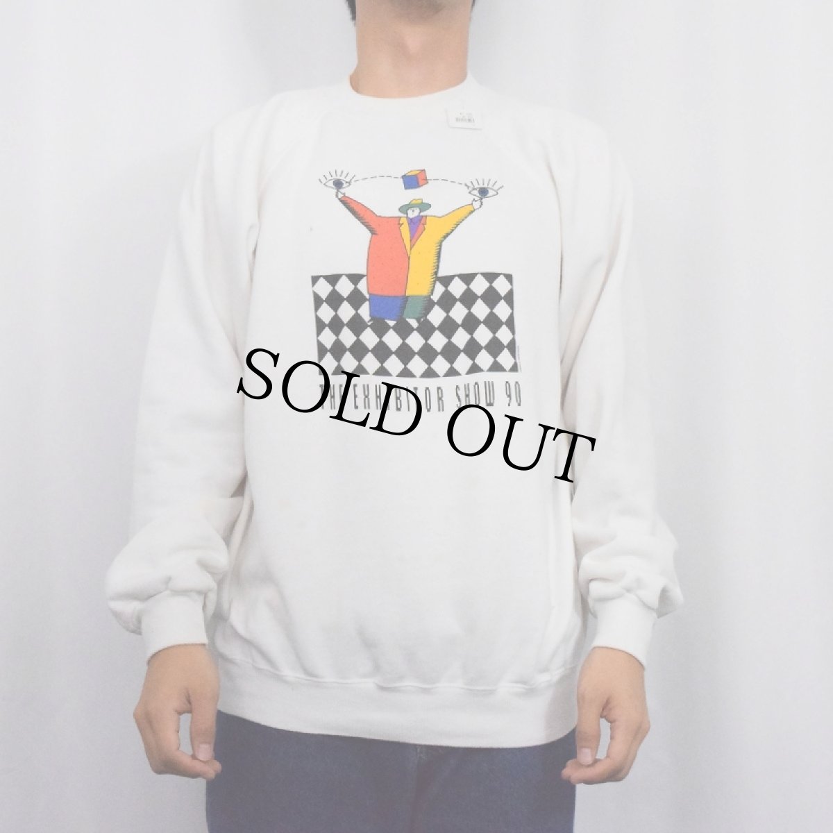 画像2: 【SALE】 90's USA製 "THE EXHIBITOR SHOW 90" プリントラグランスウェット XL (2)