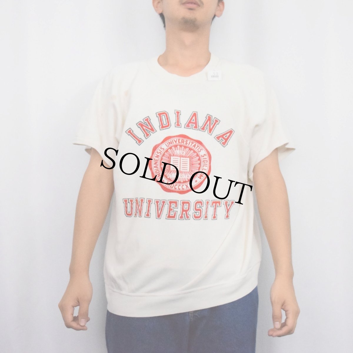 画像2: 80's Champion USA製 "INDIANA UNIVERSITY" フロッキープリント 半袖スウェット XL (2)