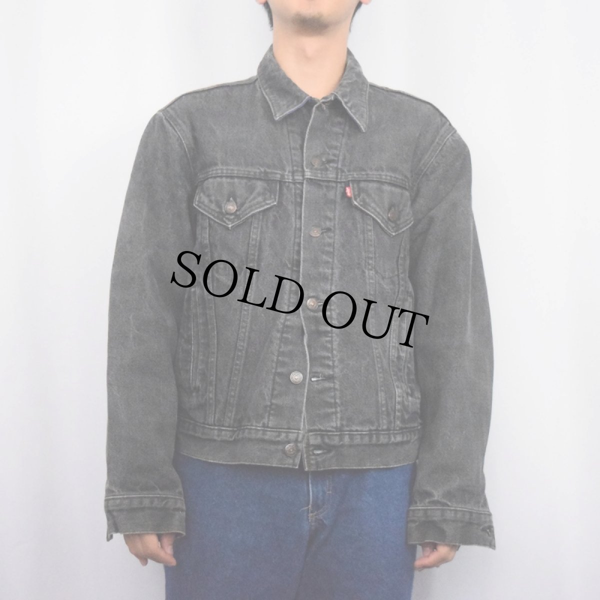 画像2: 80's Levi's 70411-9418 チェック柄ライナー ブラックデニムジャケット L (2)