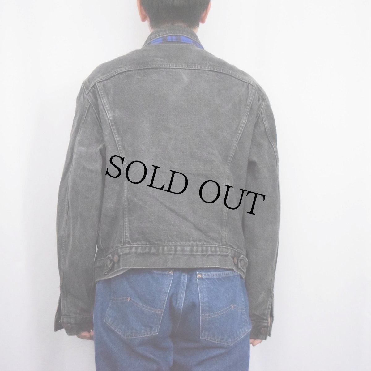画像3: 80's Levi's 70411-9418 チェック柄ライナー ブラックデニムジャケット L (3)