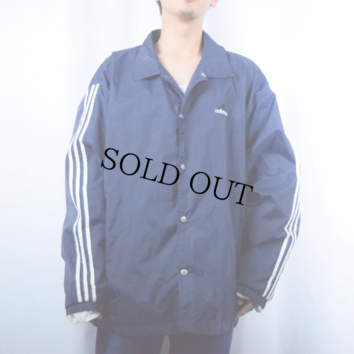 画像2: 2000's adidas サイドライン ナイロンコーチジャケット NAVY L (2)