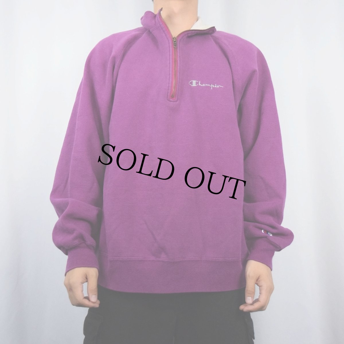 画像2: 90's Champion USA製 ロゴ刺繍 ハーフジップスウェット XL (2)