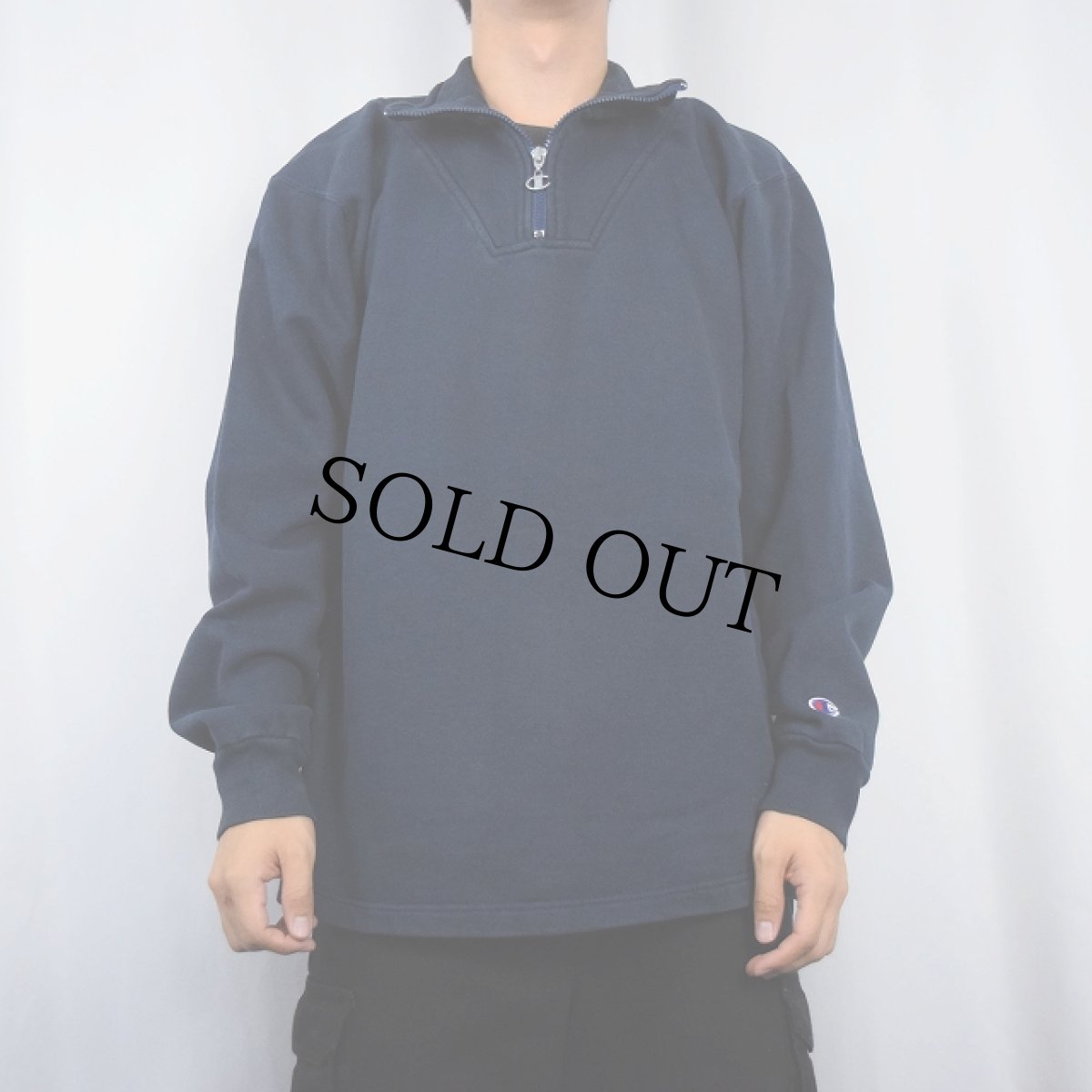 画像2: 2000's Champion USA製 ハーフジップスウェット NAVY L (2)