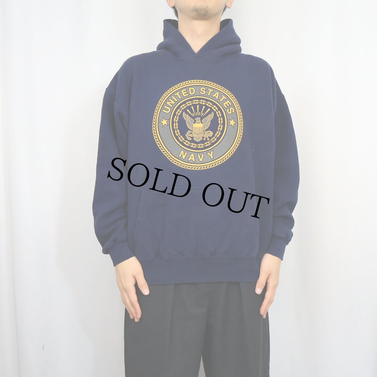 画像2: 90's SOFFE USA製 "U.S.NAVY" リフレクタープリントスウェットフーディ L (2)