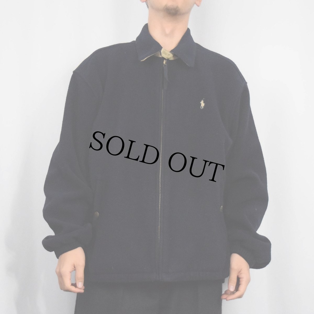 画像2: 90's POLO Ralph Lauren POLARTEC ロゴ刺繍 フリーススイングトップ NAVY XL (2)