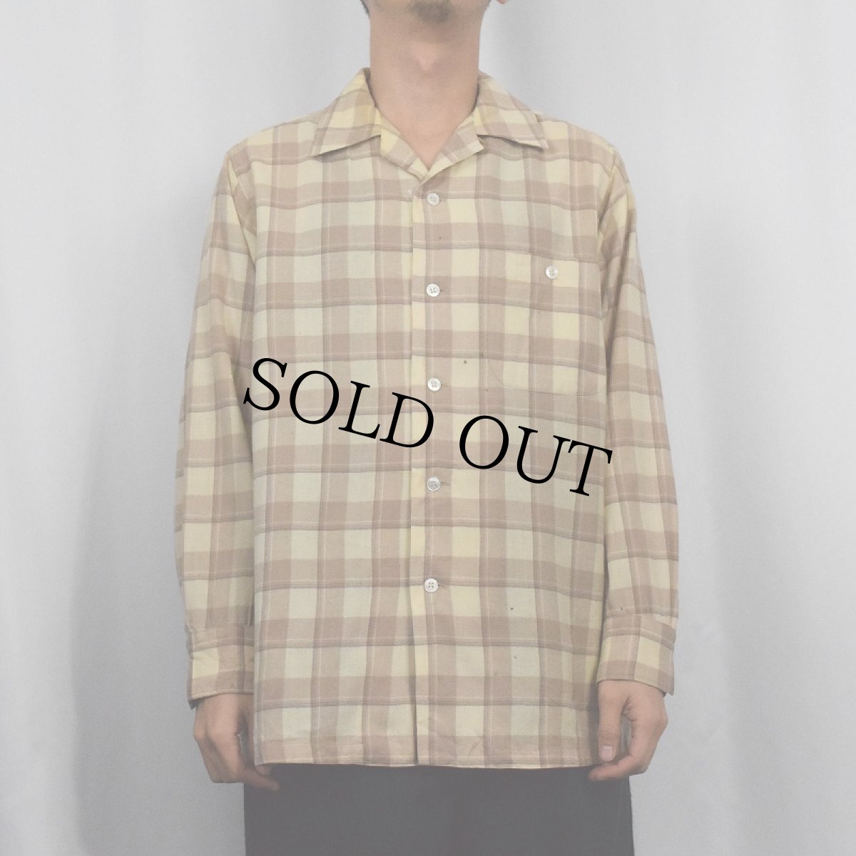 画像2: 50's Sir Pendleton チェック柄 オープンカラーウールシャツ M (2)