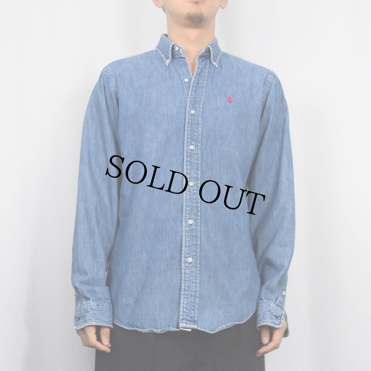 画像2: 80's POLO Ralph Lauren USA製 ロゴ刺繍 デニムボタンダウンシャツ XL (2)