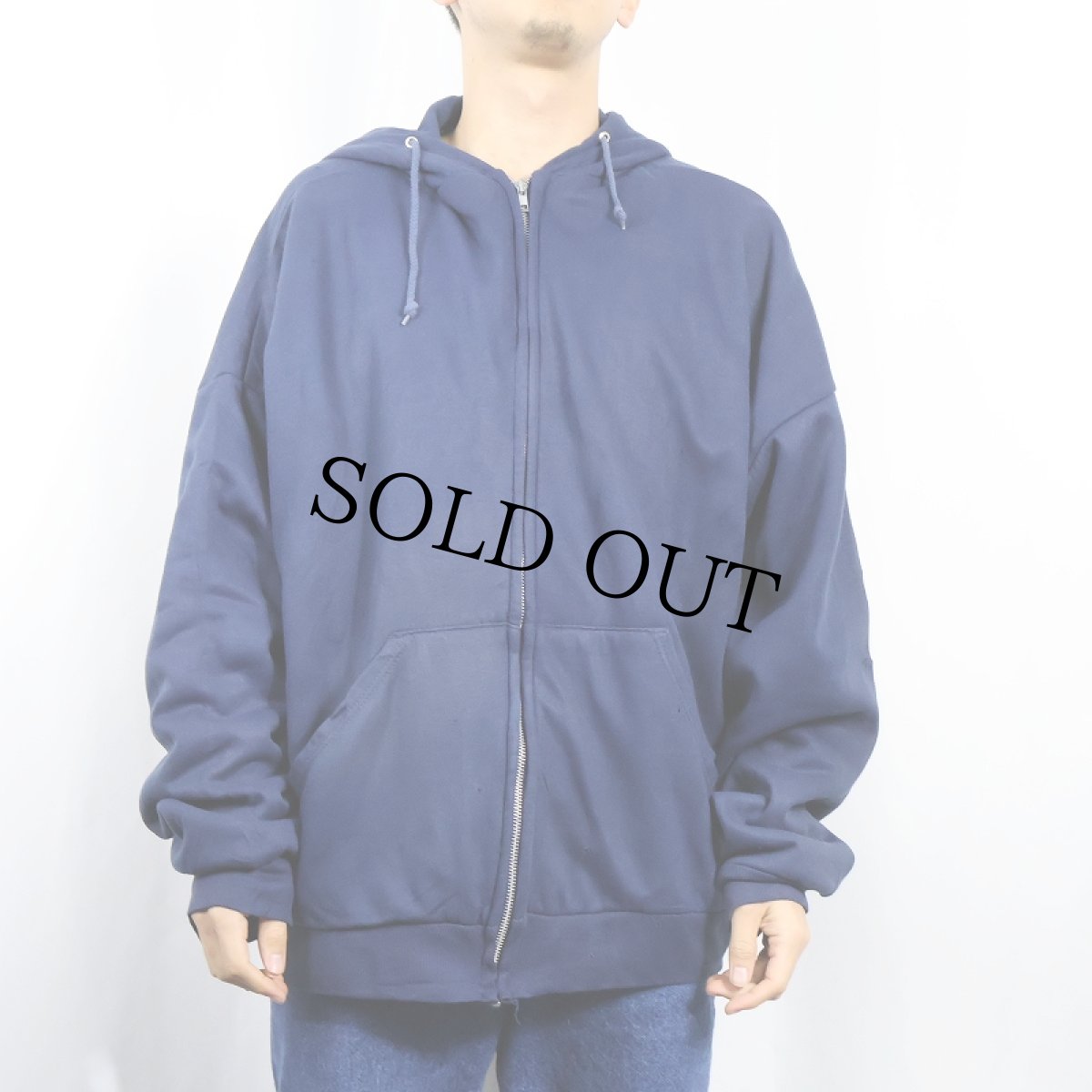 画像2: 80's southwest USA製 裏サーマル スウェットジップパーカー NAVY 3X (2)