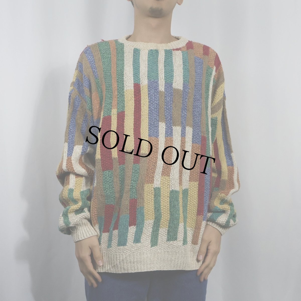 画像2: 90's Norm Thompson 柄編み ラミー×コットンニットセーター L (2)