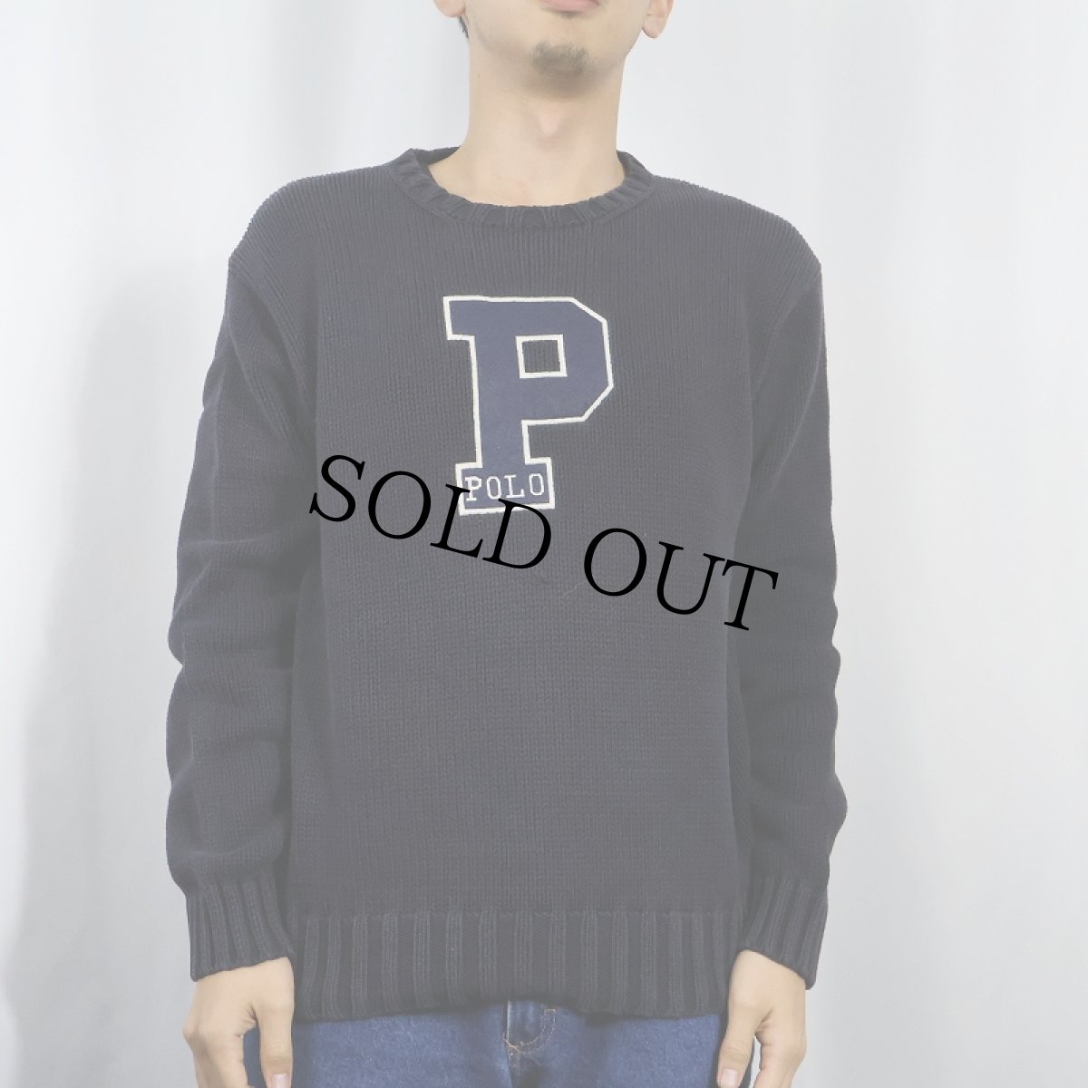 画像2: 90's POLO Ralph Lauren ワッペン付き コットンニットセーター NAVY S (2)