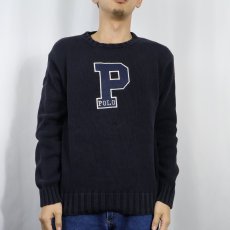 画像2: 90's POLO Ralph Lauren ワッペン付き コットンニットセーター NAVY S (2)