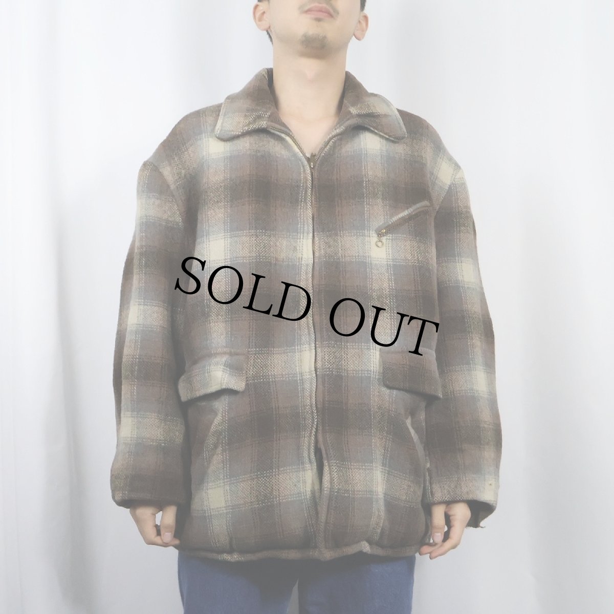 画像2: 60's Sir jac チェック柄 ウールスポーツジャケット (2)