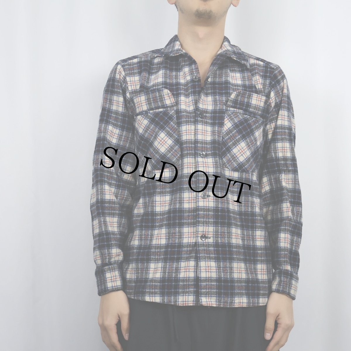 画像2: 70's Pendleton USA製 チェック柄 オープンカラーウールシャツ M (2)