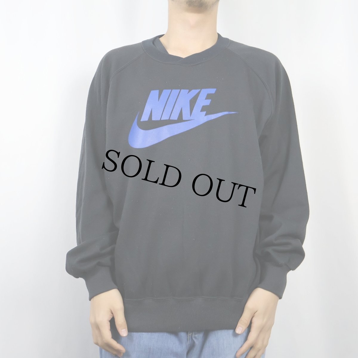 画像2: 80's NIKE 銀タグ ロゴプリント ラグランスウェットフーディ BLACK XL (2)