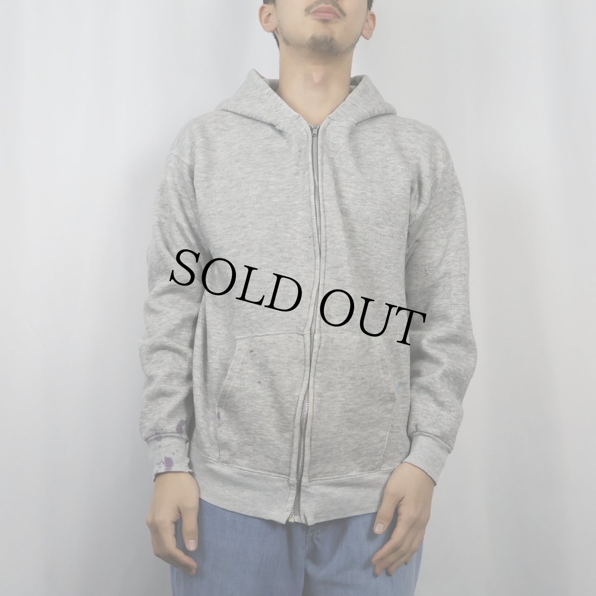 画像2: 90's Herman's USA製 無地 スウェットジップパーカー (2)