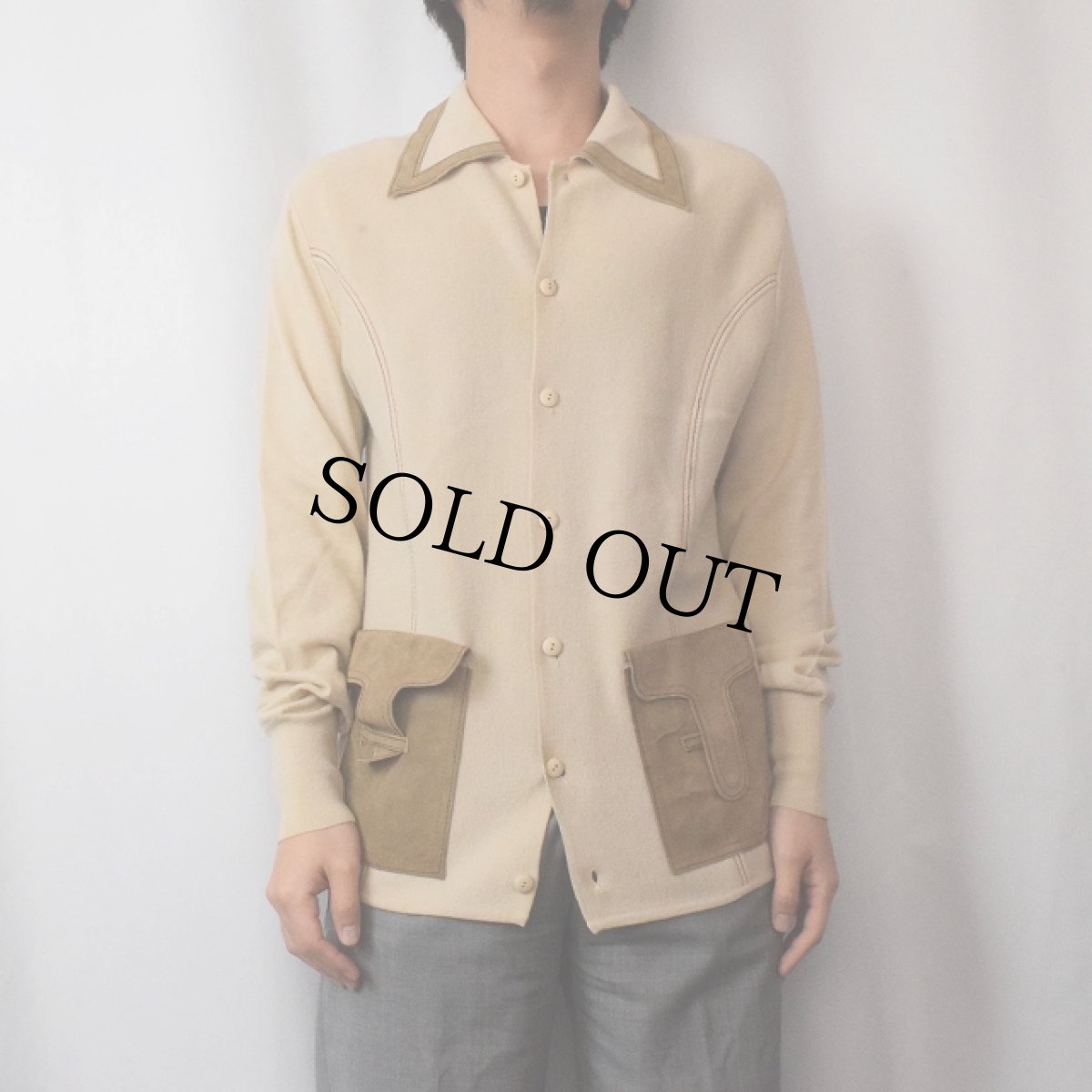 画像2: 70's EURO virany ITALY製 アクリル×ウール ニットカーディガン L (2)