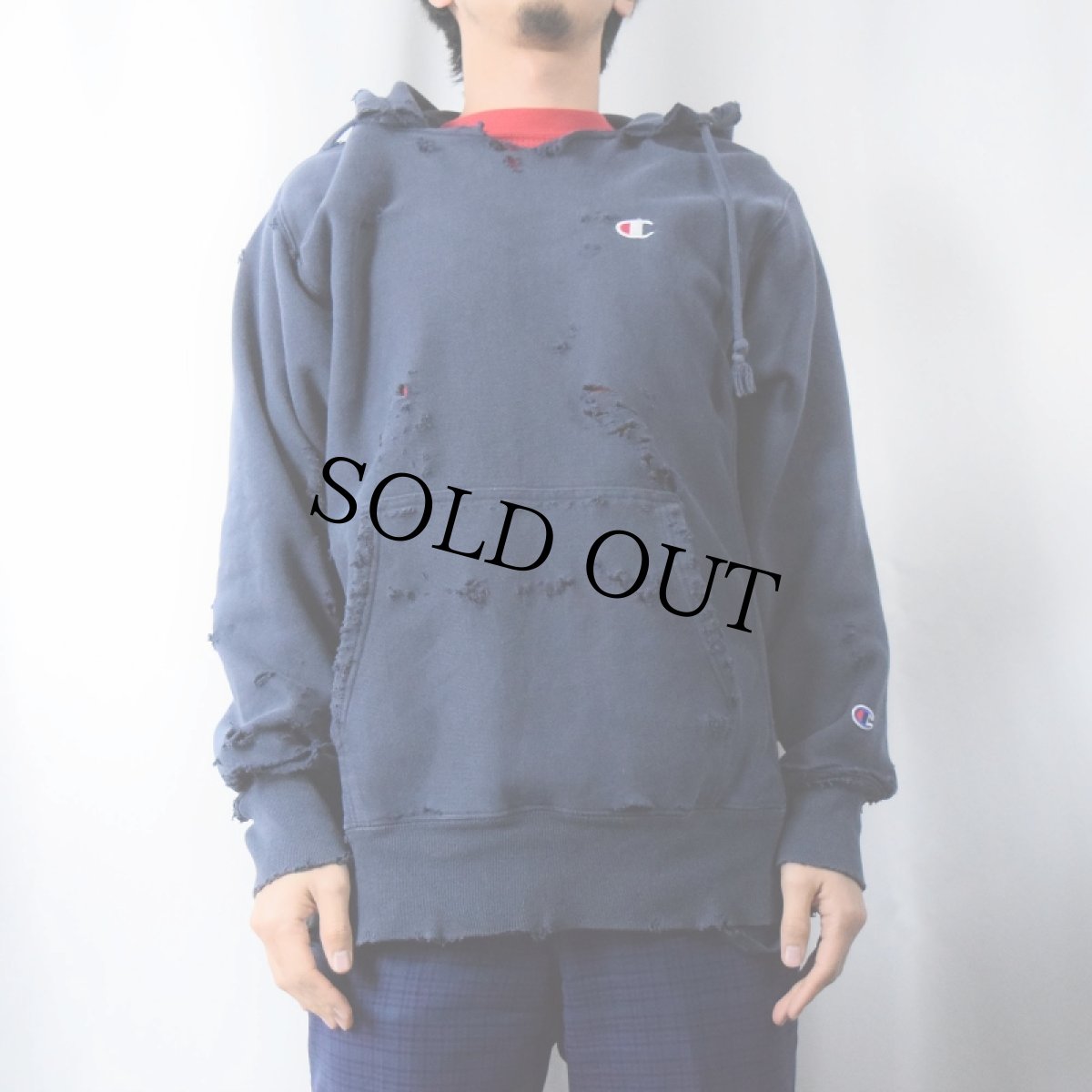 画像2: Feeet×UNP "Damaged" Champion REVERE WEAVE スウェットフーディ NAVY L (2)