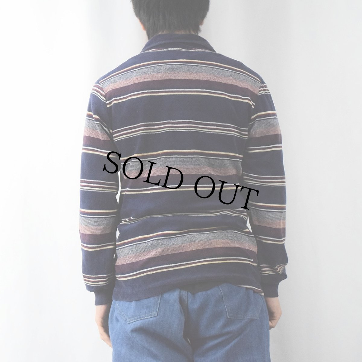 画像3: 70〜80's EXPRESSIONS USA製 ストライプ柄 ベロアポロシャツ (3)