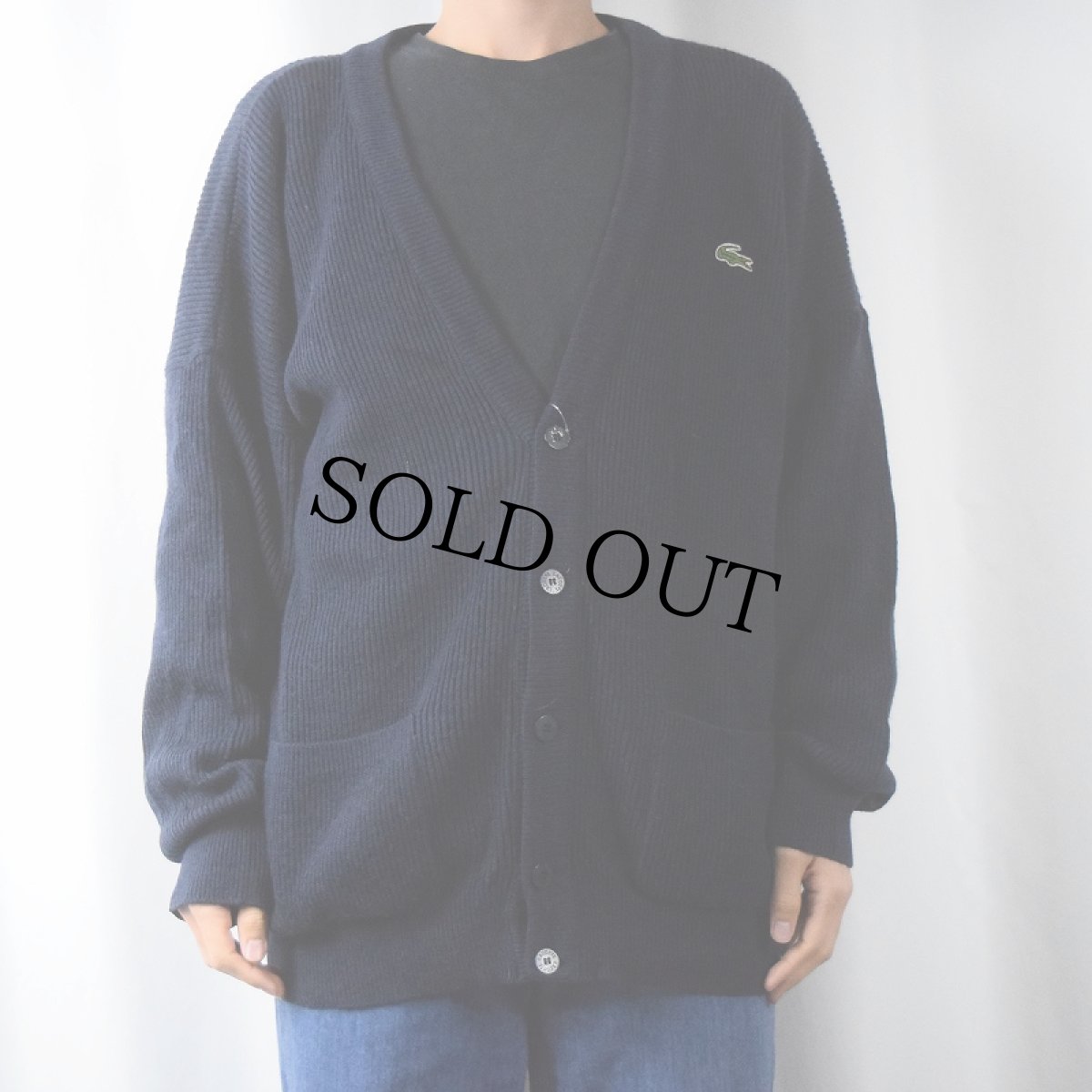 画像2: 70〜80's CHEMISE LACOSTE FRANCE製 ロゴ刺繍 ウール×アクリル ニットカーディガン NAVY SIZE4 (2)