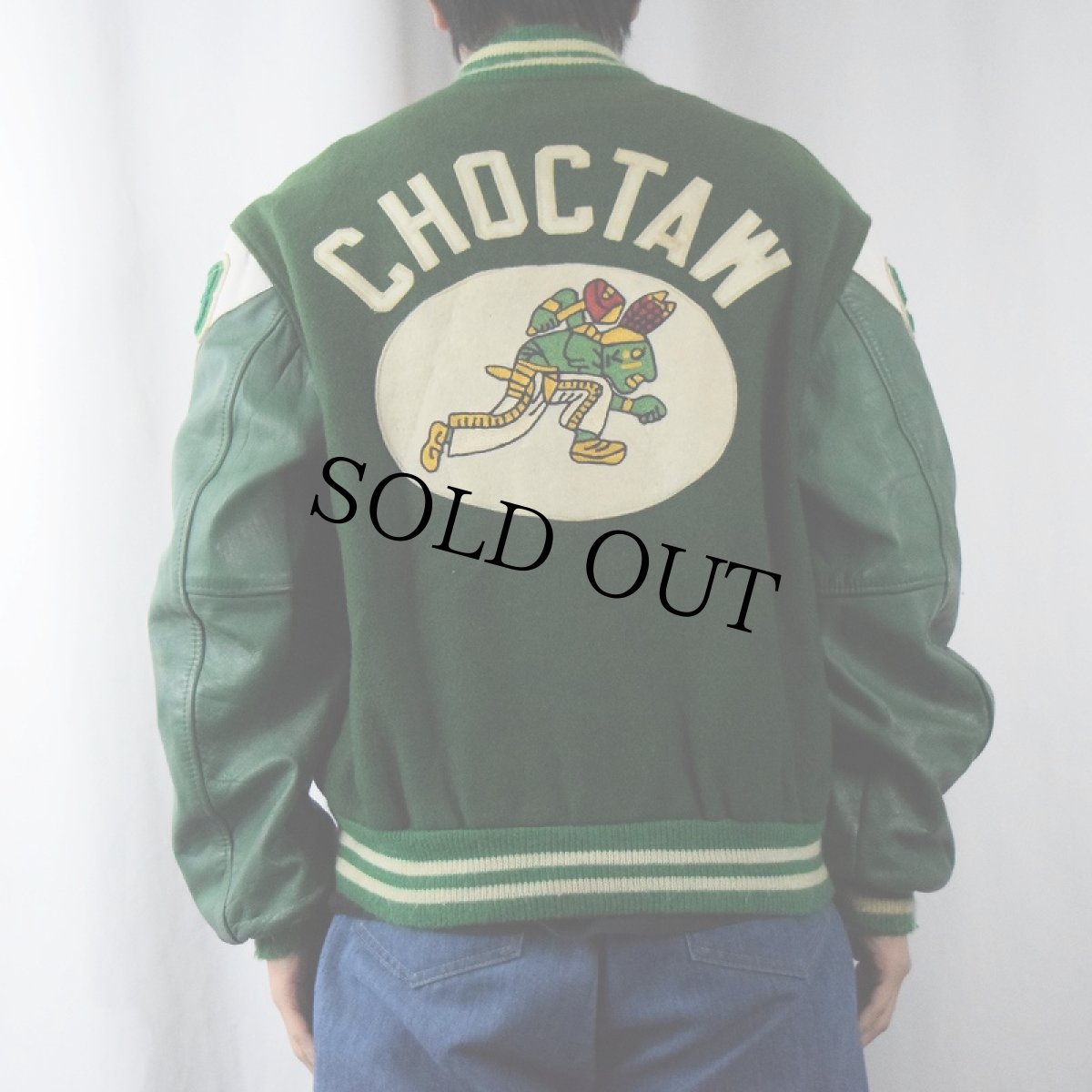 画像4: 80's TROPHY JACKETS USA製 パッチ付き メルトンウール×レザー スタジャン (4)