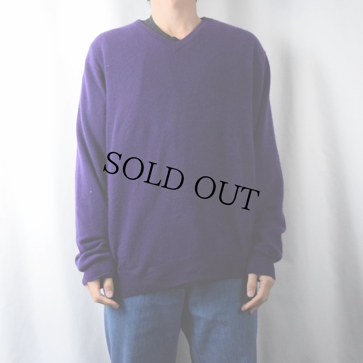 画像2: CLUB ROOM Ｖネック カシミアニットセーター L (2)