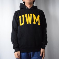 画像2: 90's Champion USA製 "UWM" プリントスウェットフーディー BLACK M (2)