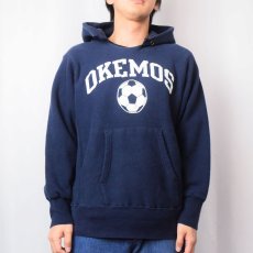 画像2: 80's Champion REVERSE WEAVE USA製 トリコタグ "OKEMOS" プリントスウェットフーディ NAVY M (2)