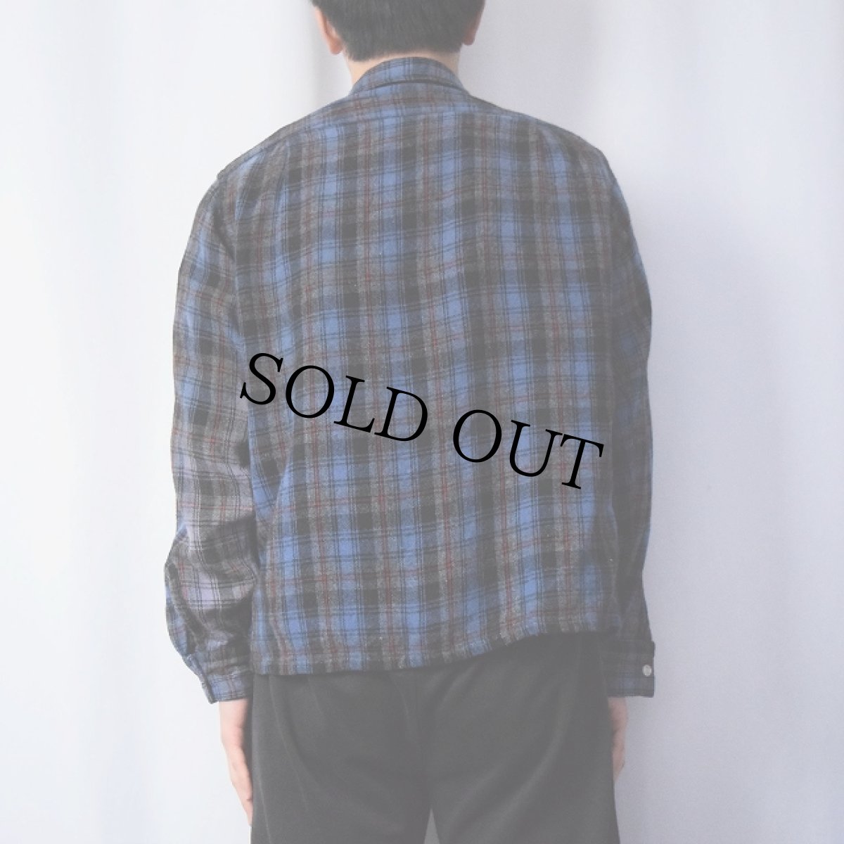 画像3: 50〜60's N+N XI EAST チェック柄 ウール×レーヨン オープンカラーシャツ M (3)